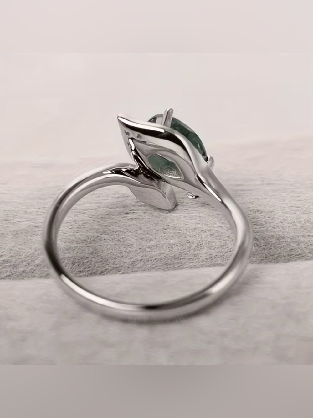 Silver Ring with Green Teardrop Stone and Clear Accent - Picture 2 of 4